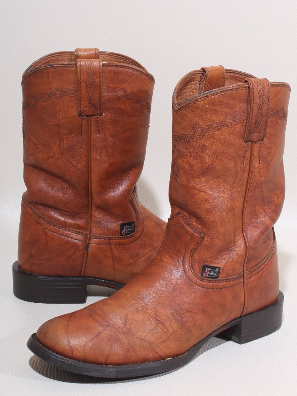 Womens Justin George Strait Collection Roper Boots 7 B Brown Marbled Leather